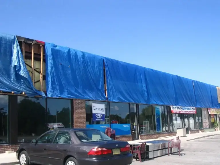 Shopping plaza in Markham during exterior construction
