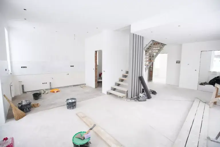 Open-plan interior during a full home renovation