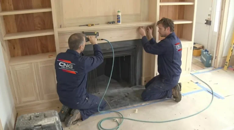 Professional Built-in Bookcases & Mantels Toronto installation with custom shelving by CNG Contracting.