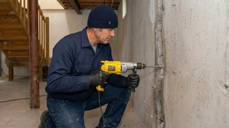 Professional Crack Foundation & Concrete Slab Repair Toronto injecting epoxy into wall crack by CNG Contracting.