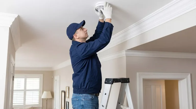 Professional Doorbells & Smoke Detector Installation Toronto testing fire alarm by CNG Contracting.