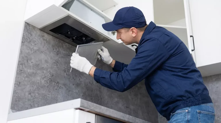 Professional Furnace & Hood Vent Filter Replacement Toronto sliding new filter into HVAC unit by CNG Contracting.