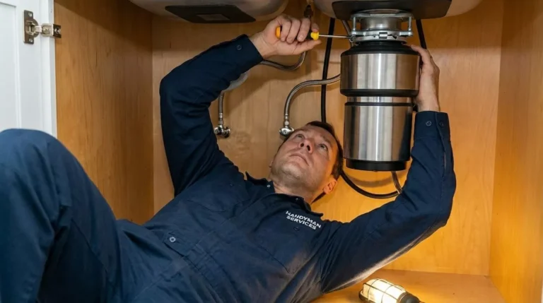 Professional Garbage Disposal Installation Toronto securing unit to sink flange by CNG Contracting.