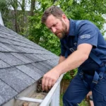 Professional Gutter Cleaning & Downspout Check Toronto flushing debris by CNG Contracting.