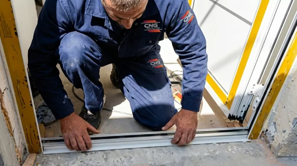 Professional Interior & Exterior Door Installation Toronto fitting new entry door by CNG Contracting.