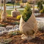Professional Landscape & Small Tree Wrap Toronto protecting spruce trees with burlap by CNG Contracting.