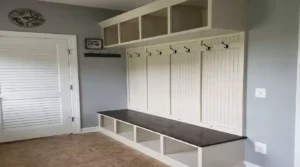 Professional Mudroom Bench with Hooks Toronto installation for entryway storage by CNG Contracting.