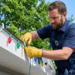 Professional Roofline & Eaves Lighting Toronto installing LED pot lights in soffits by CNG Contracting.