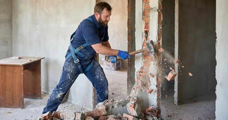 Professional Safe Teardown & Junk Removal Toronto dismantling old wooden structure by CNG Contracting.