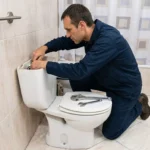 Professional Toilet Repair & Replacement Toronto installing new wax ring by CNG Contracting.