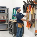 Professional Wall-Mounted Tool Racks Toronto organizing garden tools by CNG Contracting.