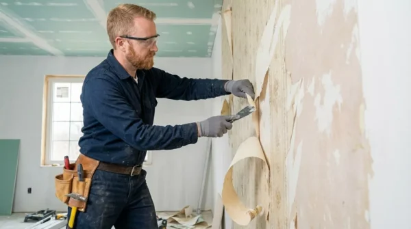 Professional Wallpaper Removal & Texture Touch-Up Toronto stripping old paper by CNG Contracting.
