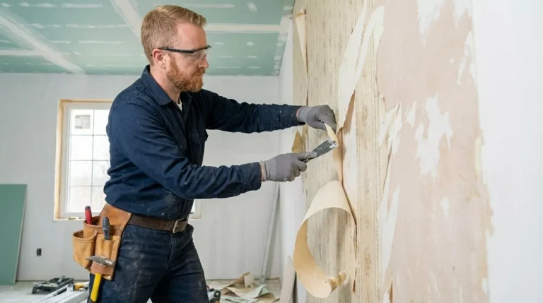 Professional Wallpaper Removal & Texture Touch-Up Toronto stripping old paper by CNG Contracting.