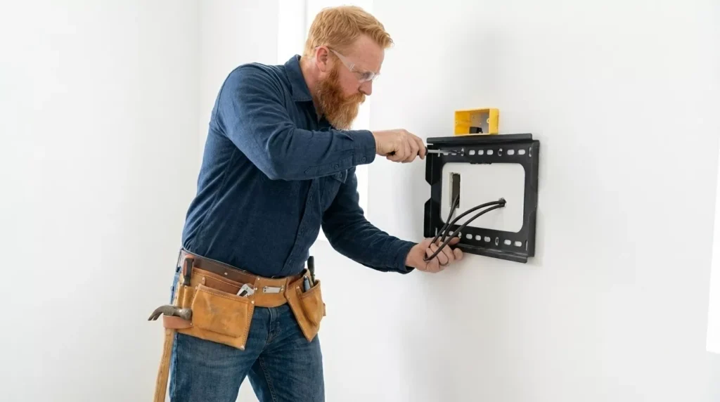 Professional TV Wall Mounting with Cable Concealment Toronto hiding wires behind drywall by CNG Contracting.