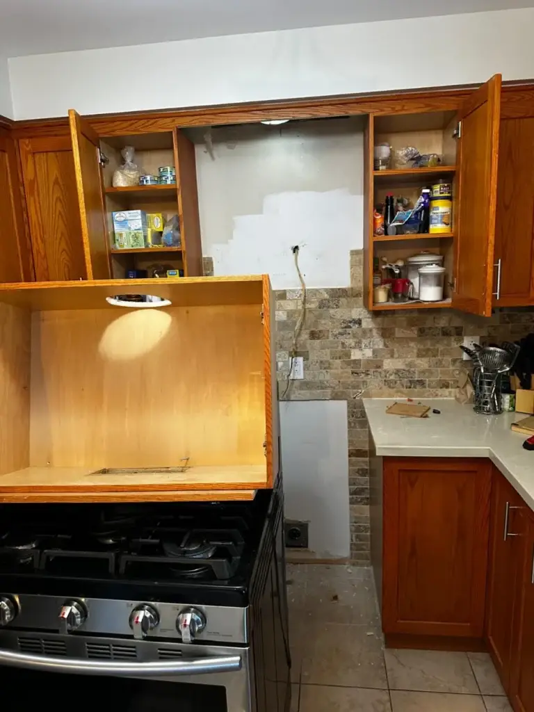 Range hood area opened above the stove